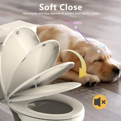 Round Toilet Seat Almond, Toilet Seat 16.5 inch Soft Close, Premium PP Material Easy Clean, B2B Available, Elegant Design, Almond