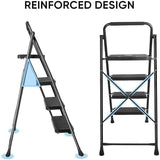 TICONN 4 Step Ladder, Heavy Duty Foldable Step Stool, Portable Steel Folding Stool for Household Garage Storage (Black)