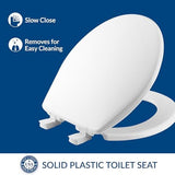 Bemis 730SLEC Slow Close Toilet Seat, Easy Clean Hinges and Durable Plastic Seat, Made in USA, Round, White