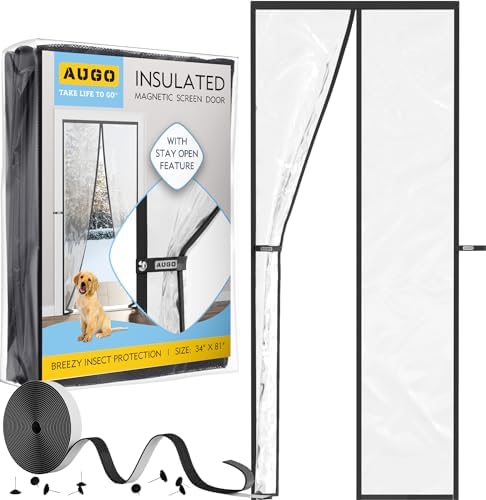 AUGO Magnetic Thermal Insulated Door Curtain - Transparent EVA Door Cover for Winter- Keeps Warm Air in and Cold Air Out - Home Winterizing Products - Patent Pending Keep Open Feature - 34 x 81 Inch