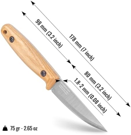 BPS Knives Finn Lite - Puukko Knife - Fixed-Blade Carbon Steel Knife with Leather Sheath - Small Full Tang Camping Knives - Scandinavian Camp Utility Knives