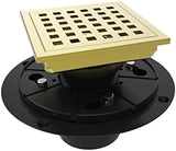 4 Inch Square Shower Floor Drain with Flange,Quadrato Pattern Grate Removable,Food-Grade SUS 304 Stainless Steel,Watermark&CUPC Certified, Brushed Gold