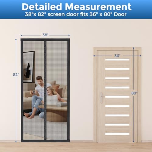 Smartor Magnetic Screen Door Magnetic Closure Fits 36"x80" Doors |Polyester - Retractable Screen Door Mesh| Self Sealing|Hands Free |Keeps Bugs Out|Pet and Kid Friendly-39 Inch x 82 Inch
