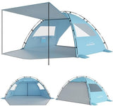 Elegear Beach Tent Sun Shelter with Canopy, 4-5 Person Pop Up Beach Tent, Easy Setup UPF 50+ UV Protection Portable Lightweight Double Silver Coating Beach Cabana Sun Shade Shelter - Sky Blue