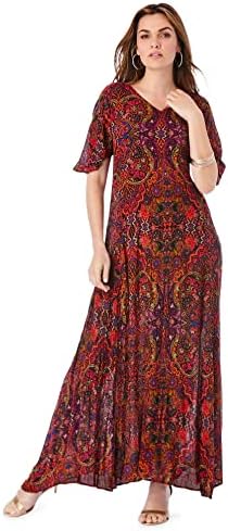 Roaman's Women's Plus Size Flutter-Sleeve Crinkle Dress