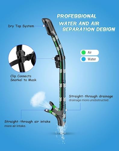 Greatever Dry Snorkel Set,Panoramic Wide View,Anti-Fog Scuba Diving Mask,Professional Snorkeling Gear