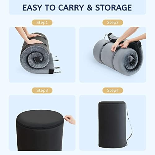 HomeMate CertiPUR-US Memory Foam Camping Mattress Pad Portable Roll Up Mattress for Adults Sleeping Mat Cot Mattress Pad