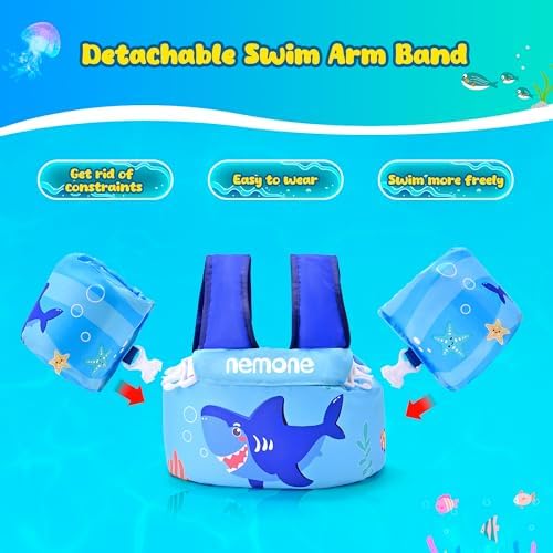 NEMONE Toddler Swim Vest for 22-70 lbs Kids Floaties Swim Jacket with Arm Water Wings for Girls Boys 2 3 4 5 6 7 Years Old Sea Beach Pool