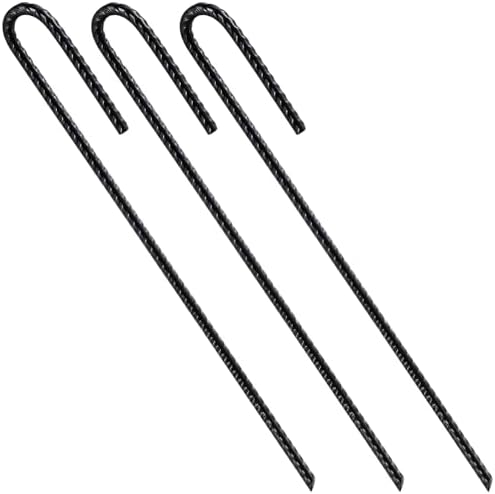 Rebar Stakes U/J Hook Extra Heavy Duty,(50pcs) 12 inch x 1/4 inch Rust Proof Coated Steel Ground Stakes Ground Anchors, Garden Stake Metal Stakes Tent Stakes Trampoline Anchors (J-Hook)