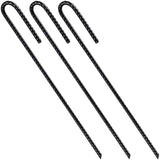 Rebar Stakes U/J Hook Extra Heavy Duty,(50pcs) 12 inch x 1/4 inch Rust Proof Coated Steel Ground Stakes Ground Anchors, Garden Stake Metal Stakes Tent Stakes Trampoline Anchors (J-Hook)