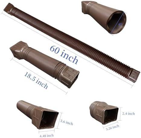 3 pack Flexible Rain Gutter Downspout Extensions,Drain Downspout Extender,Gutter Extension Flexible,Down Spout Drain Extension Pipes,Extendable from 21 to 60 Inches (3pcs brown)