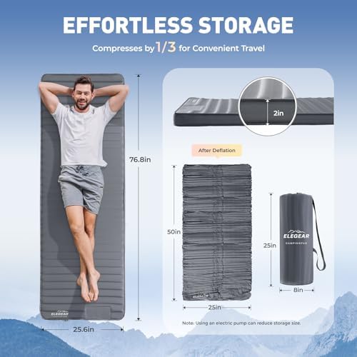 Elegear Air & Foam Camping Sleeping Pad, HexaFoam Camping Mattress Pad with Built-in Foot Pump Memory Foam Camp Pad 4-Season Camp Sleeping Mat for Travel/Car/Tent