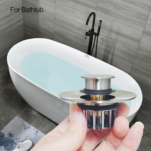 LEKEYE Tub Stopper | Shower Drain Hair Catcher | Pop-up Drain Stopper with Strainer | Bathroom Bathtub Plug | Drain Protector for 1-1/2 to 1-3/4" Bath Drain Hole - Brushed Nickel