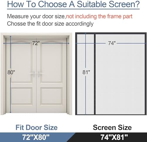 Reversible Left Right Side Opening Wide Magnetic Screen Door for Sliding & French Doors,Heavy Duty Thicker Reinforced Mesh Bug Door Screen Magnetic Closure,Screen 74.8" x 81",Fits Door to 72"x80"