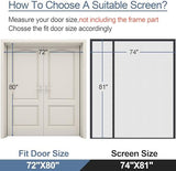 Reversible Left Right Side Opening Wide Magnetic Screen Door for Sliding & French Doors,Heavy Duty Thicker Reinforced Mesh Bug Door Screen Magnetic Closure,Screen 74.8" x 81",Fits Door to 72"x80"