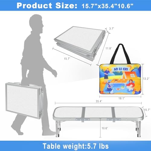 AO LI GEI Folding Camping Table Small with Storage Bag,Adjustable Height Portable Picnic Table,Upgraded Thickening Lightweight Outdoor Table Aluminum Legs (Sliver:15.7"x35.4", Height:10.6")