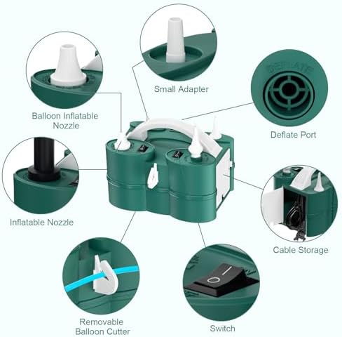 IDAODAN Electric Balloon Pump, Portable Electric Balloon Blower Machine Balloon Air Pump Dual Nozzle Rose Red 110V 600W Balloon Inflator for Party Decorations