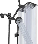 Shower Head, 8‘’ High Pressure Rainfall/Handheld Shower Combo with 11'' Extension Arm, 9 Settings, Anti-leak Shower Head with Holder, Height/Angle Adjustable, Chrome, Matte Black