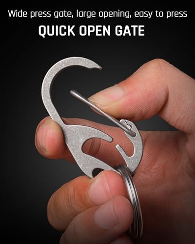 TISUR Titanium Carabiner Keychain Clip, Anti-Lost Key Ring Holder, Self-Locking Metal Gate Clip Key Chain Bottle Opener for Men Women