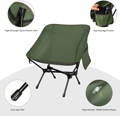 Ultralight Camping Chair, Portable Folding Backpacking Chair, Compact Camping Chair with Carry Bag for Outdoor Camp Hiking Backpack Beach Travel (Green)
