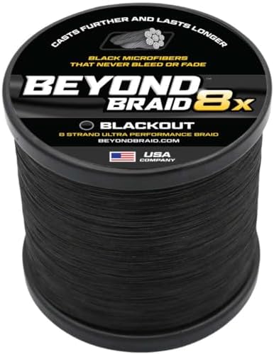 Beyond Braid Braided Fishing Line -Super Strong - Abrasion Resistant - No Stretch -Blue Camo, Moss Camo, White, Green, Pink, Blue, 4 Strand 8 Strand