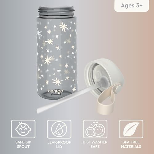 Bentgo Kids Water Bottle (Whimsy & Wonder Collection) - Leak-Proof Durable Tritan 15 oz. Cup for Kids/Toddlers 3+; Flip-Up Safe-Sip Straw for School, Sports, Daycare, Camp & More (Starry Sprinkle)