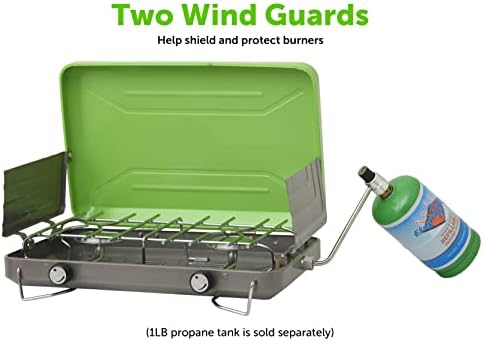 Flame King VT-101 2-Burner Portable Camping Stove Grill, Great for Outdoor Cooking, Backpacking, Compatible with 1LB Propane Gas Bottle