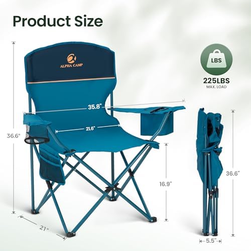 2 Pack Portable Camping Chair for Adults, Folding Outdoor Camp Chair Lightweight Lawn Chairs Folding Collapsible Chair for Camping, Tailgates, Beach, Blue, Support 225lbs