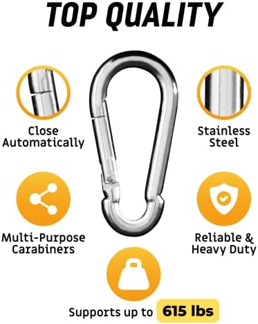 Carabiner Clip 5 Pack - Multipurpose Heavy Duty Snap Hooks - Small and Large Clips for Keys - Carribeaner Hook