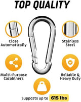 Carabiner Clip 5 Pack - Multipurpose Heavy Duty Snap Hooks - Small and Large Clips for Keys - Carribeaner Hook