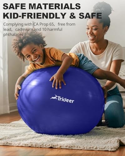 Trideer Extra Thick Yoga Ball Exercise Ball, 5 Sizes Gym Ball, Heavy Duty Ball Chair for Balance, Stability, Pregnancy, Quick Pump Included