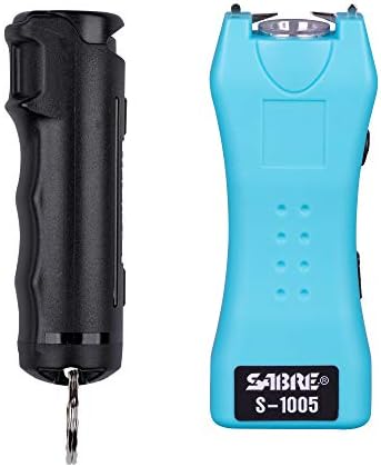SABRE Pepper Spray & 2-in-1 Stun Gun with Flashlight, Self Defense Kit, Fast Flip Top Safety, Finger Grip for Better & Faster Aim, Painful 1.60 µC Charge, 120 Lumen LED Light, Rechargeable, 0.54 fl oz