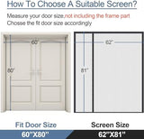 Magnetic Screen Door Thicker 255g/㎡ Mesh,Reversible Wide Left Right Side Opening Fits Door to 60 x 80, Heavy Duty Mesh French Bug Door Screen Magnetic Closure for Sliding Patio Door,Screen 62" x 81"