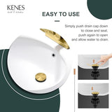 KENES Brushed Gold Pop Up Bathroom Sink Drain with Overflow Assembly with Strainer Lavatory Vanity Vessel Pop Up Drain Stopper