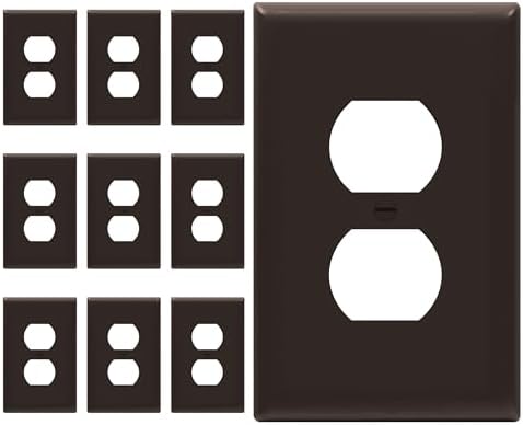 ENERLITES Duplex Receptacle Outlet Wall Plate, Gloss Finish, Midway Size 1-Gang 4.88" x 3.11", Unbreakable Polycarbonate Thermoplastic, UL Listed, 8821M-BR-10PCS, Brown (10 Pack)