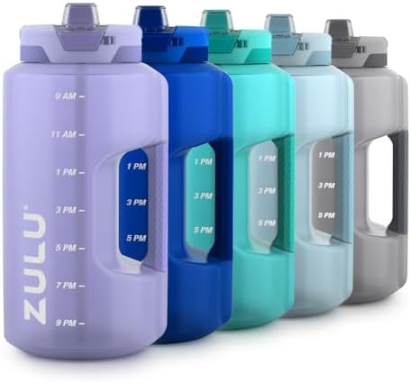 ZULU Goals Large Water Bottle Jug with Time Marker & Handle for All Day Hydration | Silicone Soft Straw with Locking Leak-Proof Lid | For Gym, Camping, Workout, and Outdoors | BPA-Free | 64oz, 128oz