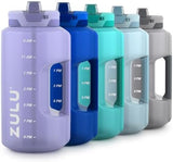 ZULU Goals Large Water Bottle Jug with Time Marker & Handle for All Day Hydration | Silicone Soft Straw with Locking Leak-Proof Lid | For Gym, Camping, Workout, and Outdoors | BPA-Free | 64oz, 128oz