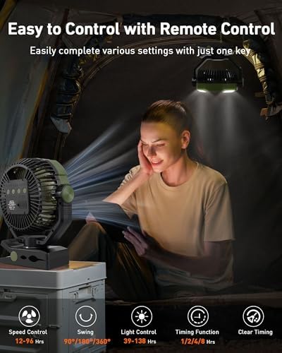 DUKUSEEK 20000mAh Clip On Fan with LED Light, 9-inch 60Hrs Portable Camping Fan with Sturdy Clamp, 360° Oscillating Personal Desk Fan for Office, Worksite, Golf - Regargeable Battery Powered USB Fans