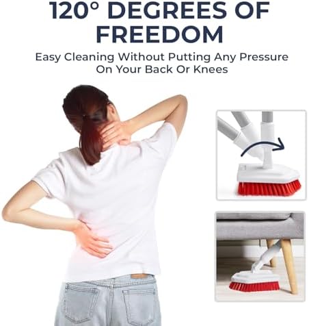 Shower Scrubber with Long Handle, Stiff Bristles Grout-Brush, Tub Scrub-Brush with Long-Handle, Shower-Cleaner Brush, Grout Cleaning Brush for Tile floors, Scouring Pad & Microfiber Cloth for Bathroom