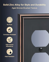 4-Pack Single Duplex Outlet Cover Plate, Decorative Aged Bronze Switch Plates and Outlet Covers, Metal Wall Plates for Electrical Outlets, 1 Gang Receptacle Cover, Corrosion Resistant