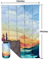 Outdoor Puffy Camping Blanket, Lightweight Down Alternative Puffy Printed Camping Large Ultra Warm Hammock Top Quilt Waterproof Blanket for Traveling Picnic Beach Party Cold Weather (Sunset)
