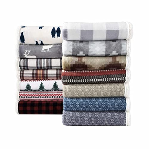 Eddie Bauer - Throw Blanket, Super Soft Reversible Sherpa & Brushed Fleece Bedding, Ideal Christmas & White Elephant Gifts, Cozy Plaid Throw Blankets For Couch for Bed or Couch (Fair Isle Dark Steel, 50" x 70")