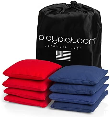 Play Platoon Cornhole Bags Weather Resistant- Set of 8 Regulation Bean Bags for Tossing- Official Professional Size & Weight Corn Hole Bags Two Color All Weather Cornhole Beans Bag Set with Tote Bag