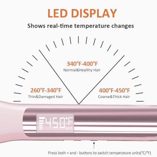 Faszin Professional Hair Straightener, 1.18 inch Ionic Titanium Plate, 20S Fast Heat Up Flat Iron with Clear LED Display, 2 in 1 Straightener and Curler Styling Tool for Straighten Hair (Pink)