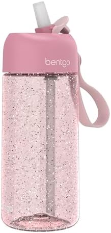 Bentgo Kids Water Bottle - Leak-Proof, Durable Tritan, BPA-Free 15 oz. Cup for Kids/Toddlers Ages 3+, Safe Sip Spout, Carrying Handle, & Dishwasher Safe for School (Glitter Edition - Petal Pink)