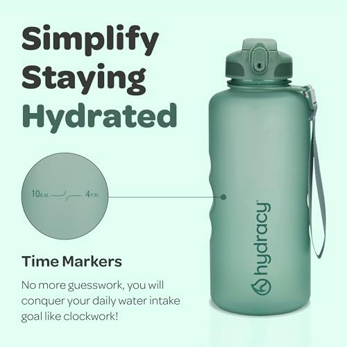 Hydracy Water Bottle with Time Marker -Large BPA Free Water Bottle & No Sweat Sleeve -Leak Proof Gym Bottle with Fruit Infuser Strainer & Times to Drink -Ideal for Fitness Sports & Outdoors