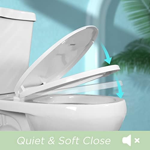 Toilet seat Round with Slow Close Hinges, Four Bumpers, Two Sets of Parts, White Toilet seat Round, Slow Close, Never Loosen and Easily Remove, Plastic, White