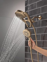 Delta Faucet 5-Setting HydroRain 2-in-1 Dual Shower Head with ProClean Spray, Gold Round Shower Head with Hose, Hand Held Shower Head, Champagne Bronze 75419CZ