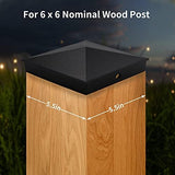 Azdele 6x6 Aluminum Pyramid Post Caps Cover for 6x6 Nominal Wood Post(Actual 5.5" x 5.5" Wood Post), with Matte Finish Powder Coated Surface, for Fences Wood Post of Decks or Corridors(Black, 4Pack)