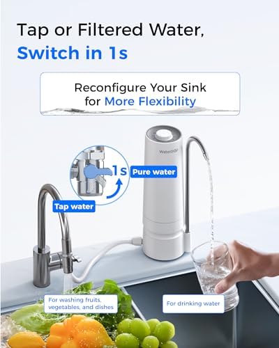 Waterdrop Countertop Water Filter, 4000 Gallons Water Filter for Sink Faucet and Filter Life Reminder, Reduces Heavy Metals, Bad Odor, and 99% Chlorine (1 Filter Included) WD-CTF-05